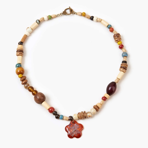 Cider Stone Beaded Floral Charm Necklace NWT - Picture 1 of 3
